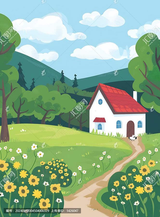 卡通鄉(xiāng)村小屋風(fēng)景