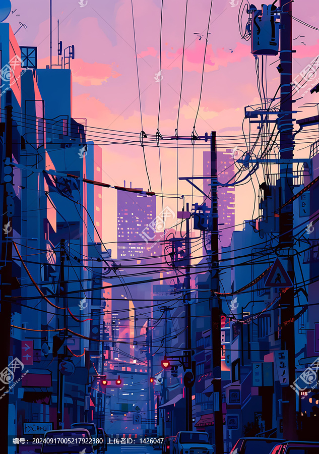 日落下的城市街道