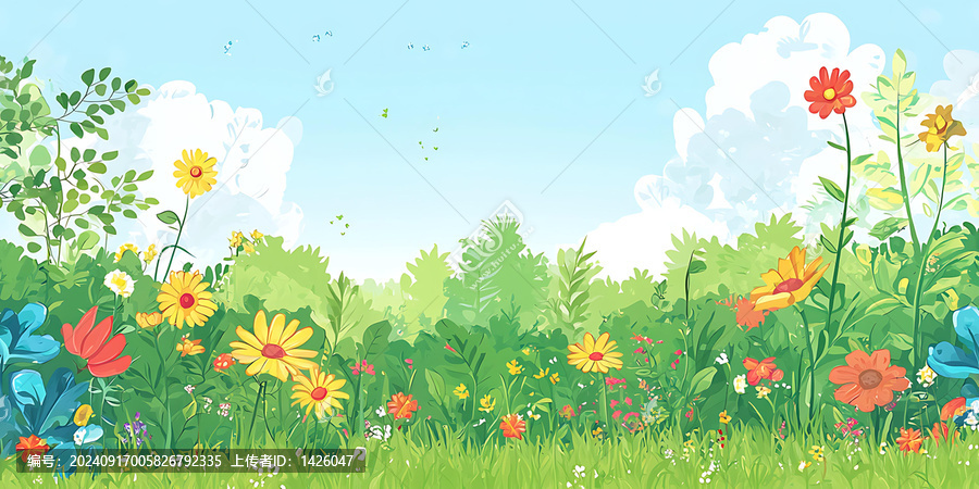 美麗的花草田野背景圖