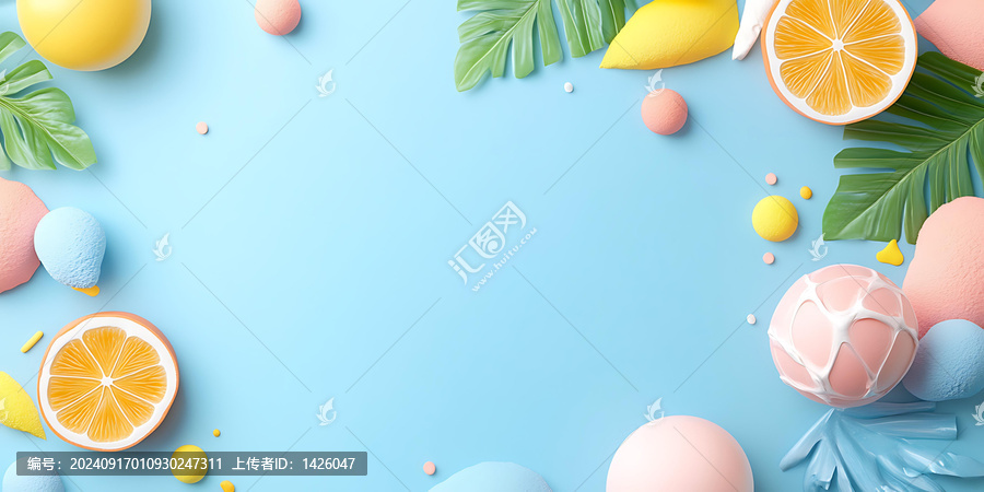 橙色檸檬棕櫚葉抽象夏季背景