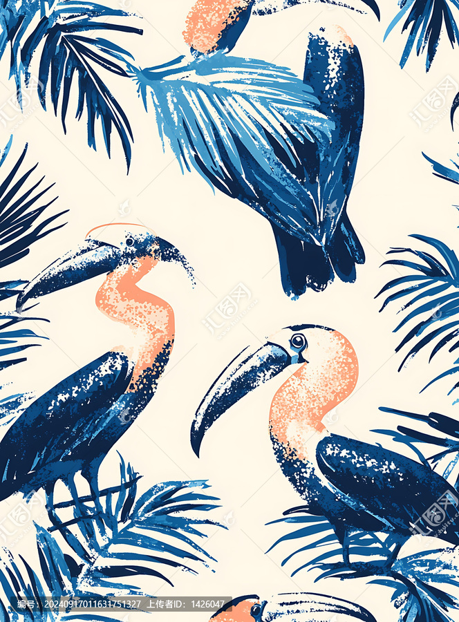 熱帶鳥圖案銜接，以巨嘴鳥為特色