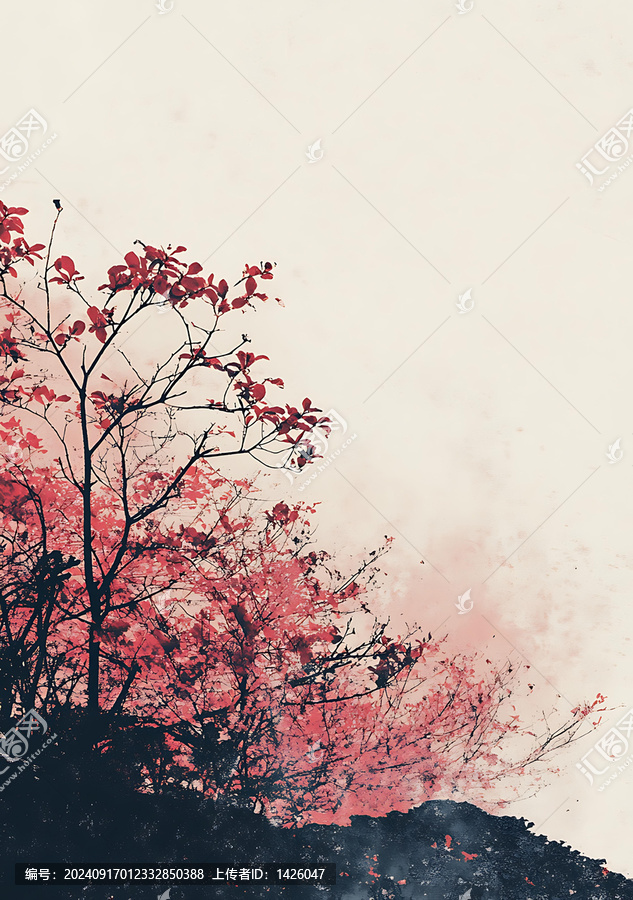 水彩粉色樹(shù)木抽象藝術(shù)背景