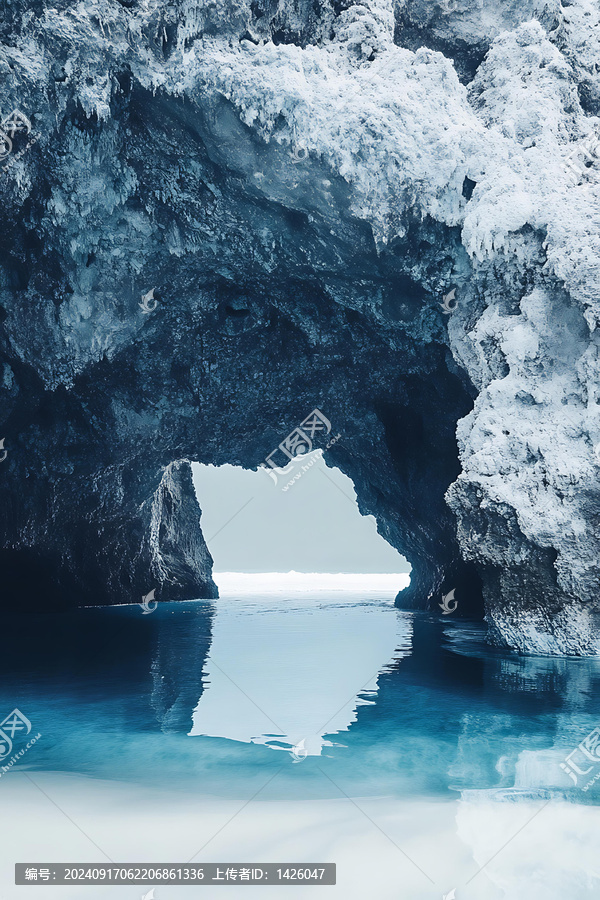 藍色海水沙灘海蝕洞