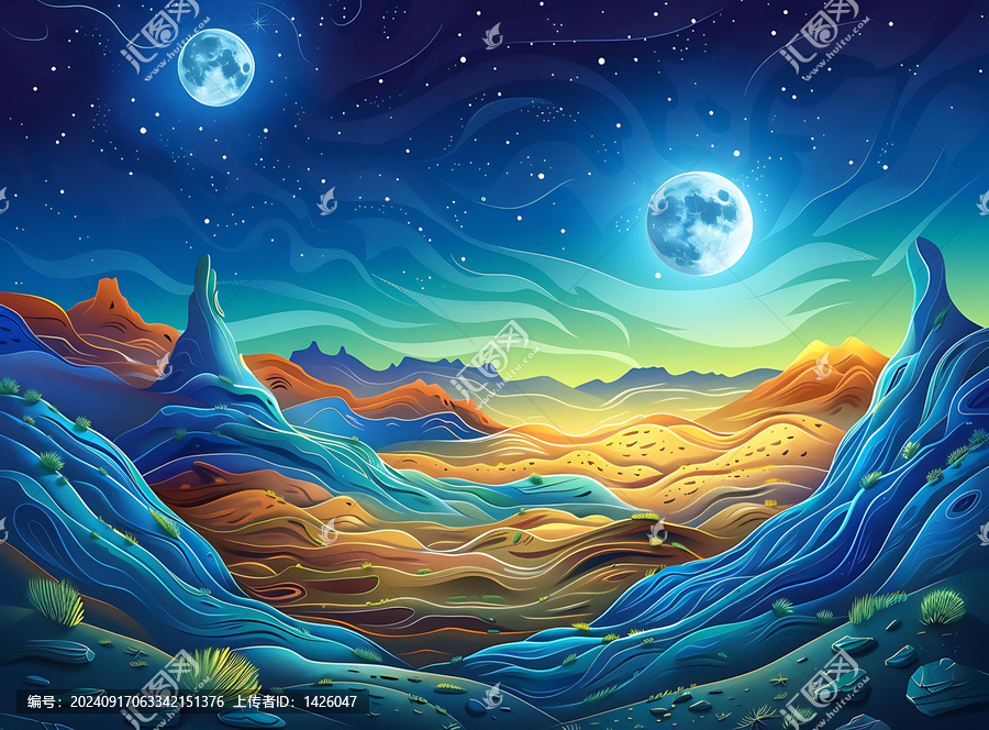 雙月沙漠夜空景觀