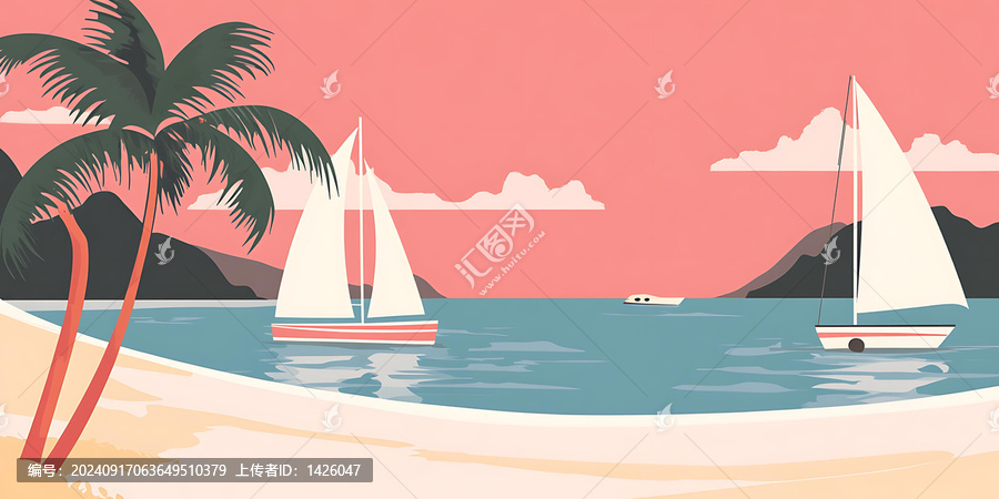 熱帶島嶼日落帆船風(fēng)景