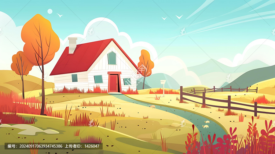 秋季田園小屋風(fēng)景