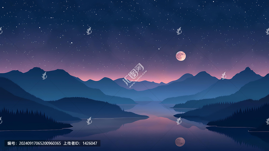 山湖夜空繁星點(diǎn)點(diǎn)