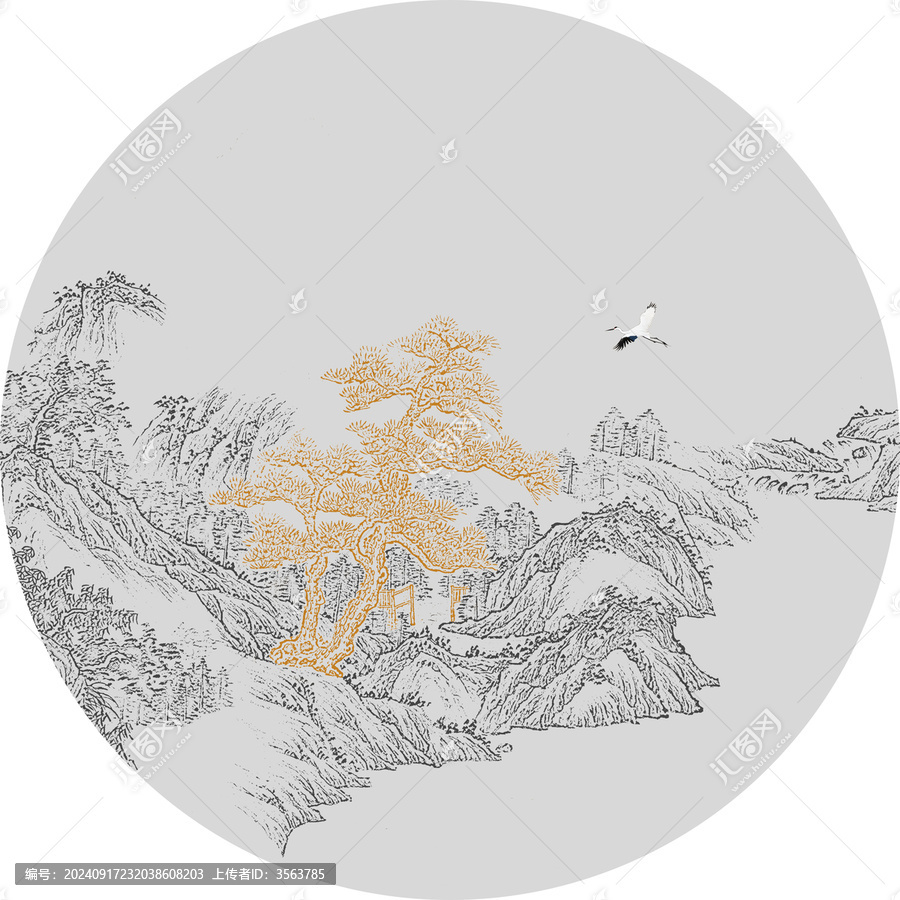 圓形山水禪意山水中式山水畫