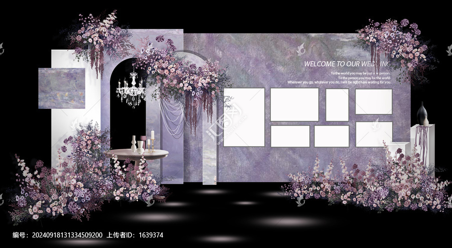 紫色法式油畫風(fēng)婚禮照片墻效果圖