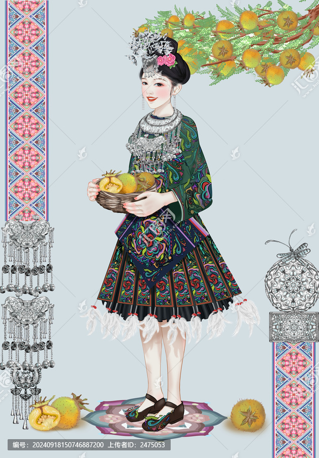 苗族美女摘刺梨果