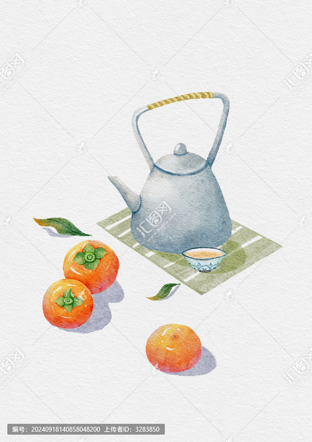 二十四節(jié)氣秋分水彩柿子柿柿如意