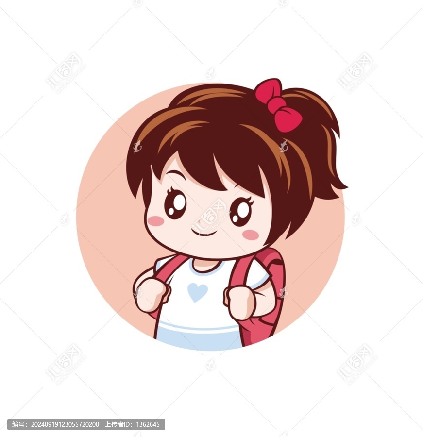 卡通可愛背包女孩頭像矢量圖