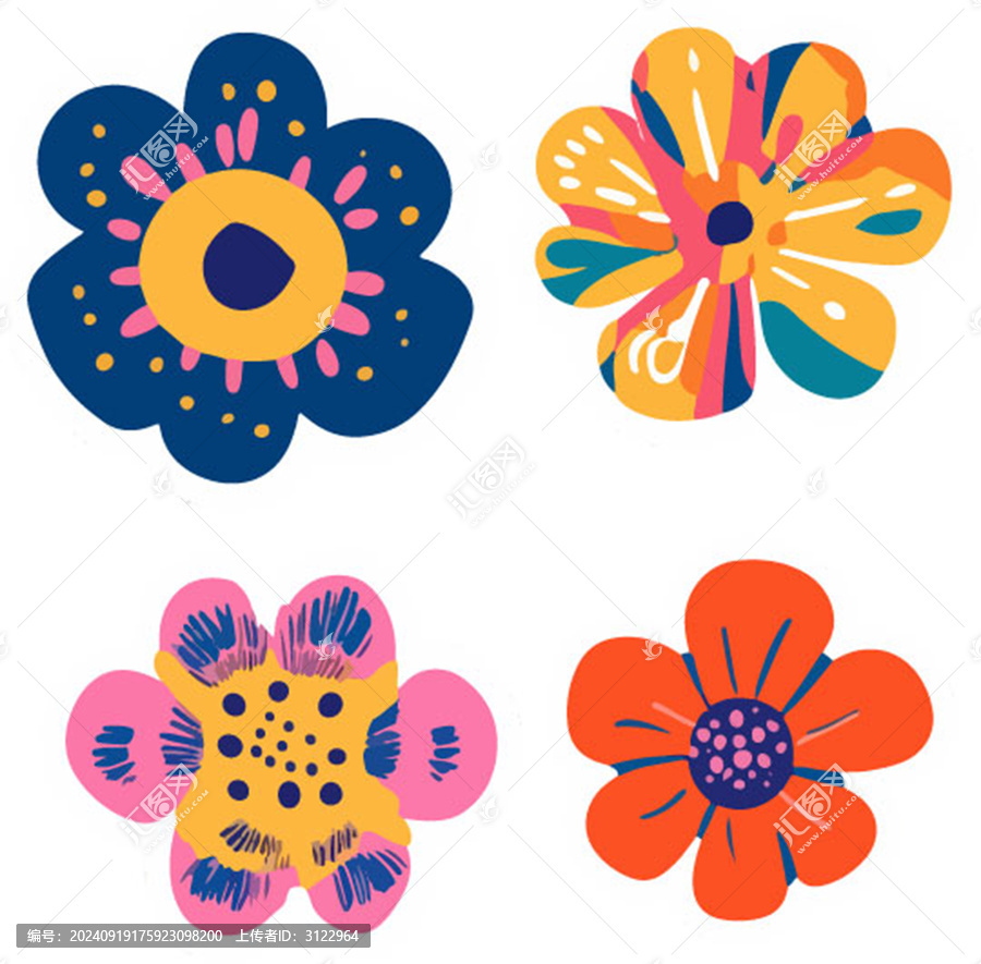 彩色花朵花卉插畫風(fēng)貼紙