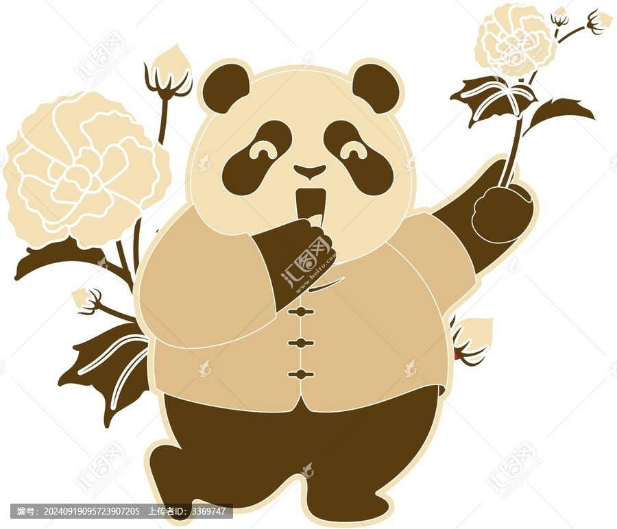 熊貓鮮花矢量插畫