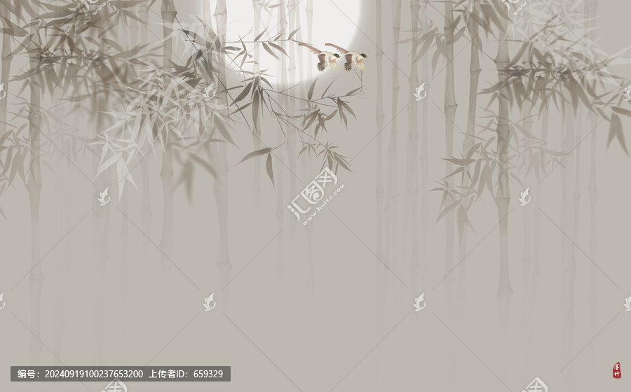 新中式竹子畫背景墻