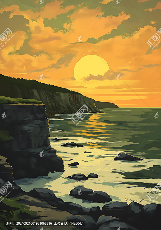 日落時分的海邊懸崖
