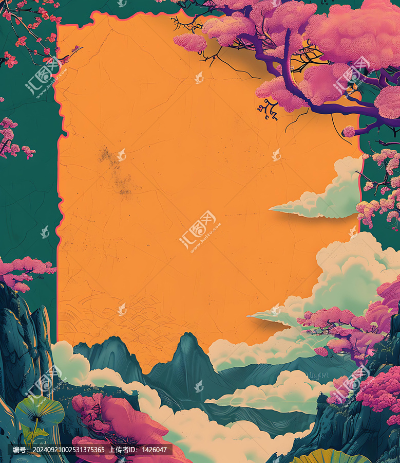山水云朵花卉抽象