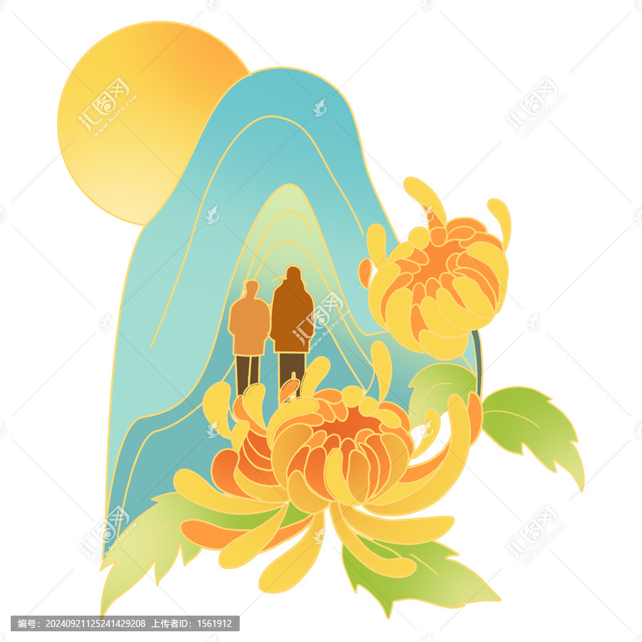 國潮風(fēng)重陽節(jié)插畫元素