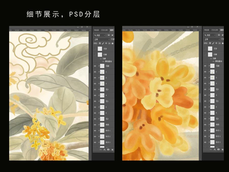 桂花祥云插畫