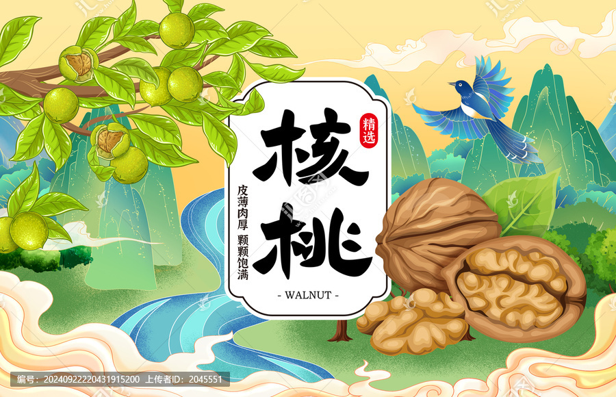 紙皮核桃裝禮盒國(guó)潮插畫