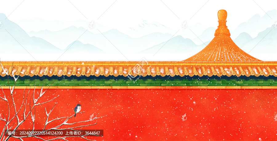 手繪中國風(fēng)古代建筑故宮紅墻