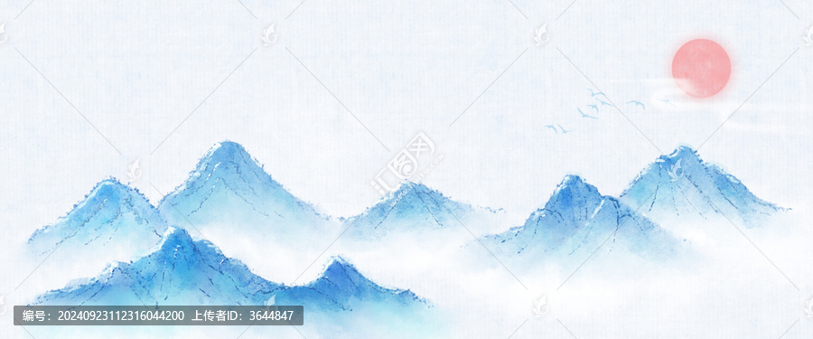 中國風(fēng)藍(lán)色山巒插畫
