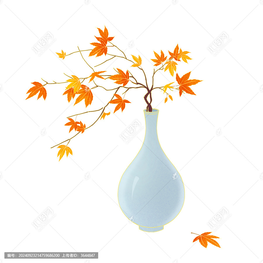 國潮插畫楓葉花瓶