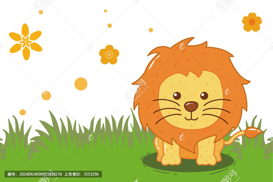 可愛小獅子卡通風(fēng)景插畫