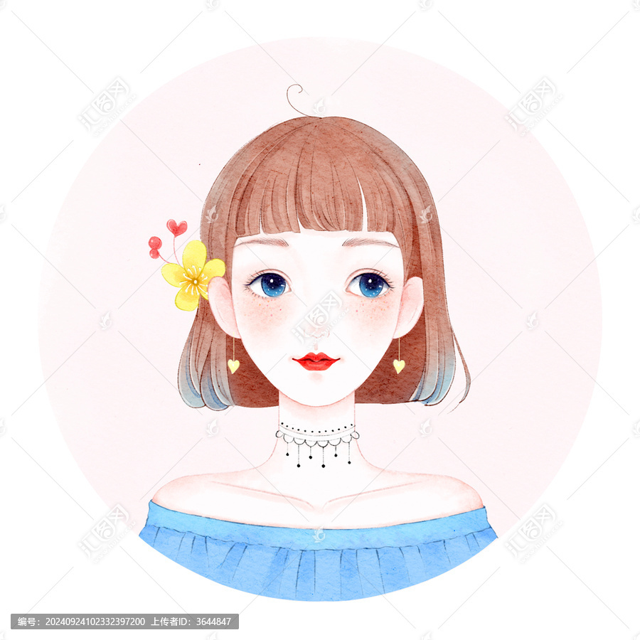 手繪水彩風(fēng)少女頭像