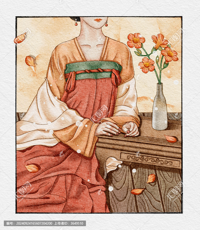 古風(fēng)古典手繪美人花卉插畫