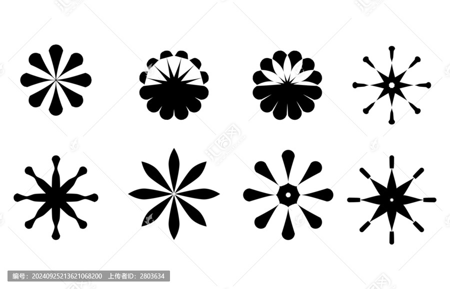 矢量花朵圖標(biāo)黑白剪影插圖鋸齒