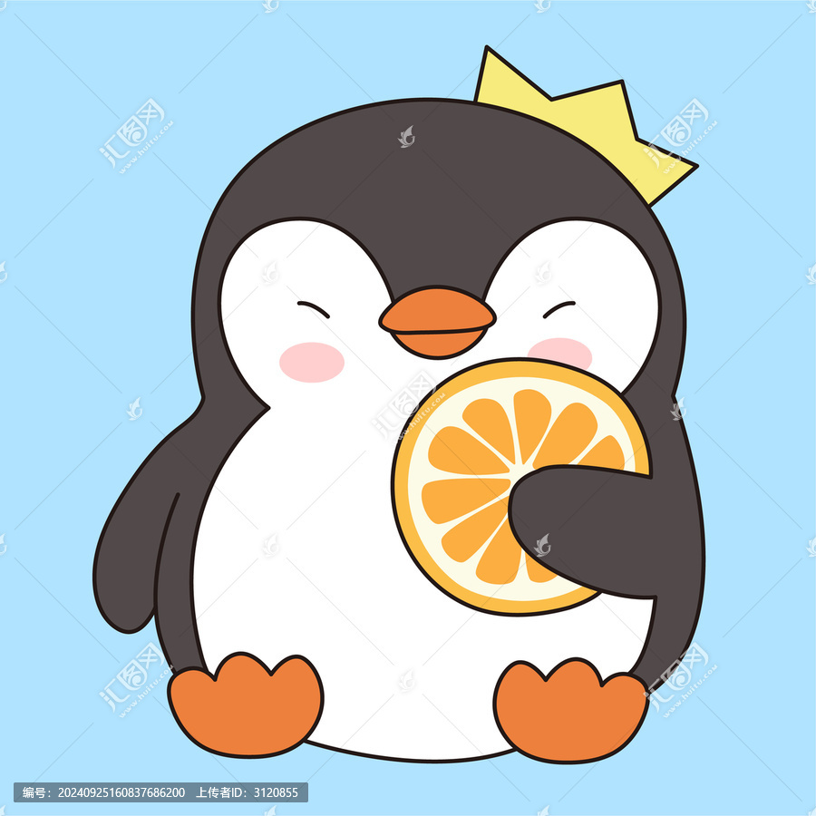 卡通可愛企鵝抱著橘子