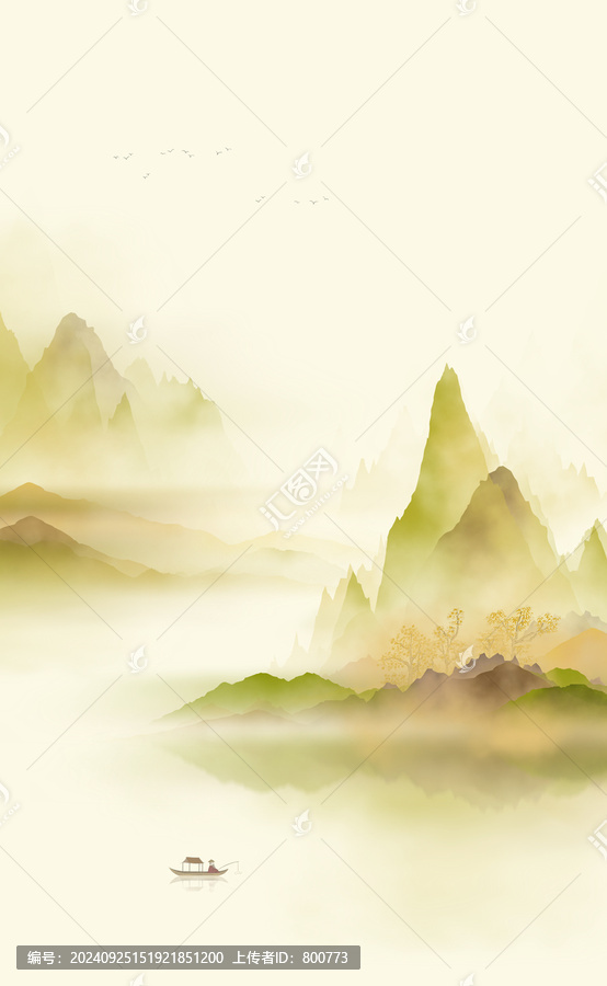 初秋水墨山水畫