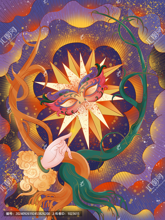 浪漫幻想背景手繪插畫