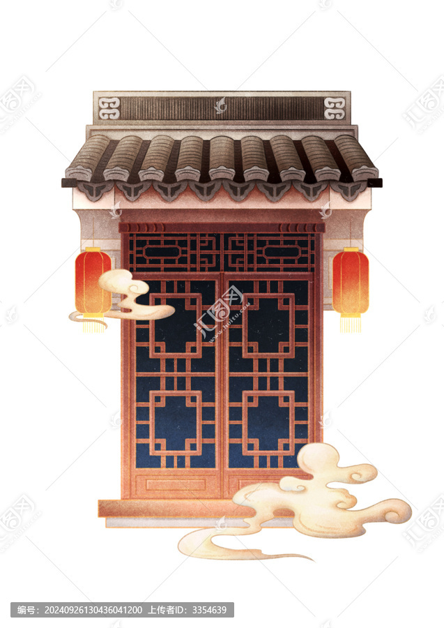 掛著燈籠的中式建筑窗戶