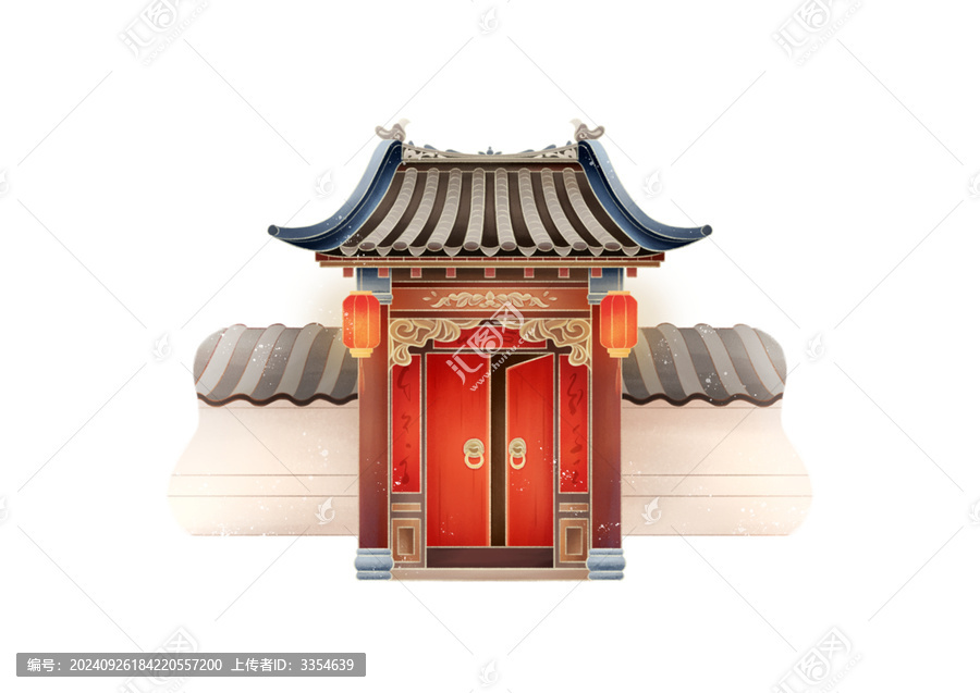 掛燈籠的中式宅邸院子大門