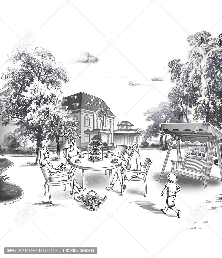 家庭主婦生活場(chǎng)景素描插畫(huà)