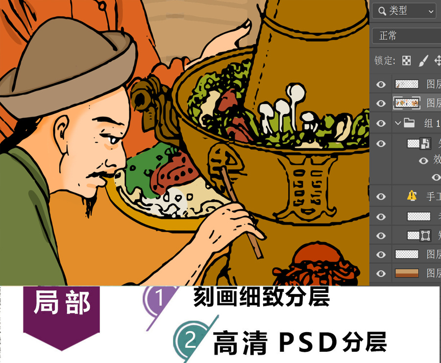 火鍋店古代人物插畫
