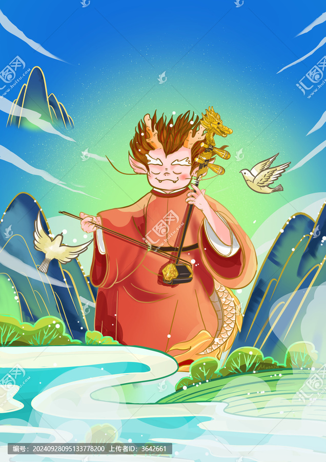 龍生九子囚牛拉二胡國(guó)潮風(fēng)插畫(huà)