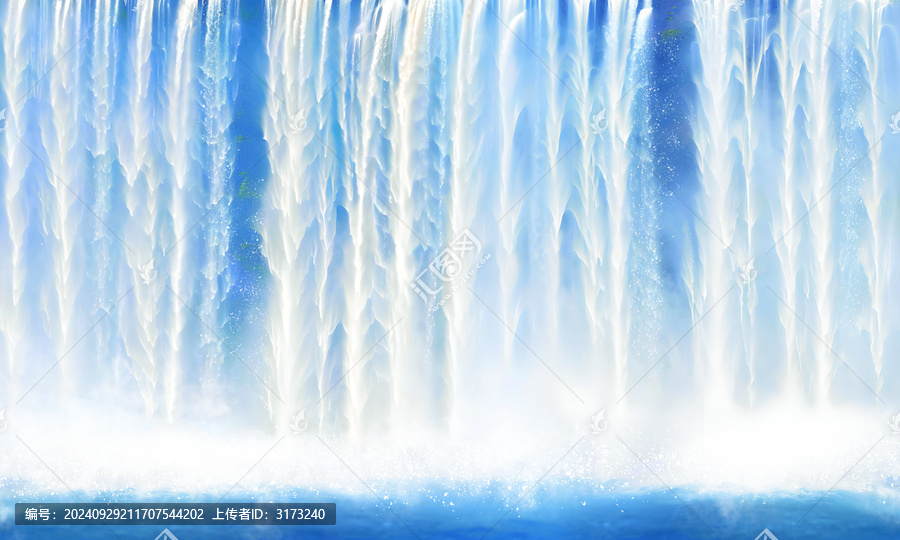 流水生財瀑布畫