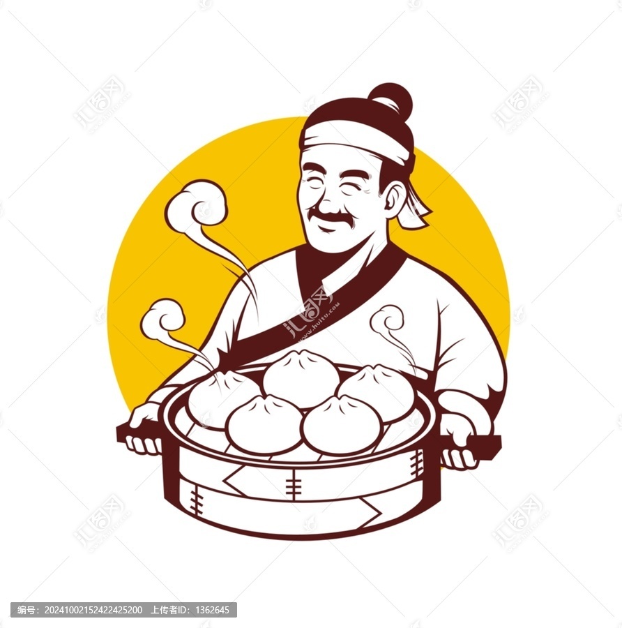 卡通古代廚師蒸包子頭像矢量圖