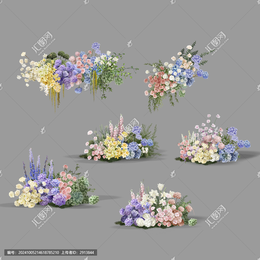 藍(lán)紫粉色婚禮效果圖花藝素材
