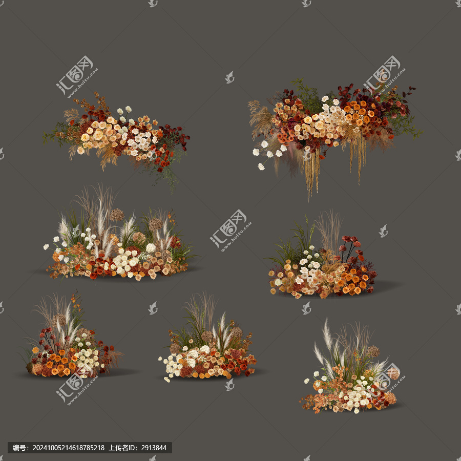 咖色紅色秋色焦糖色婚禮花藝素材