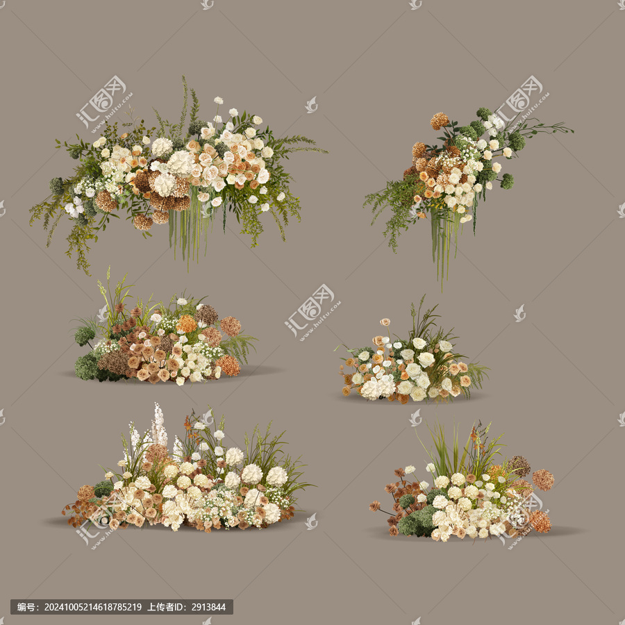 白綠咖焦糖色秋色婚禮花藝素材