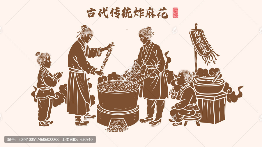 炸麻花插畫線描圖