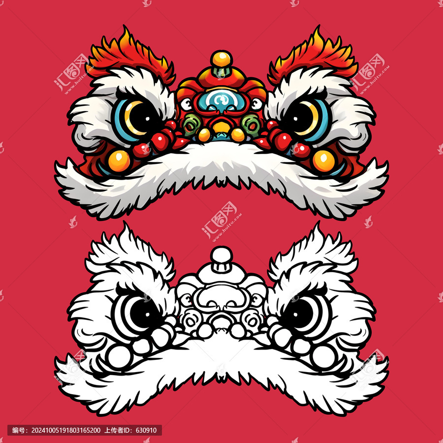 舞獅頭國(guó)潮插畫