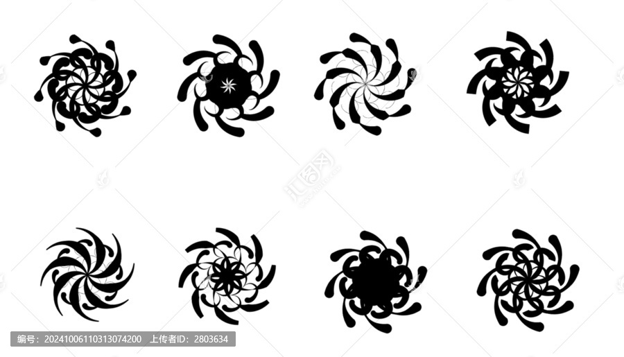矢量花朵圖標(biāo)黑白剪影插圖