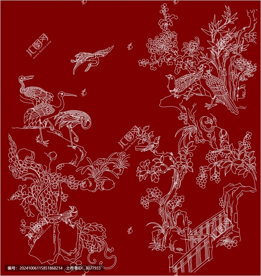 中式精美木雕花鳥圖