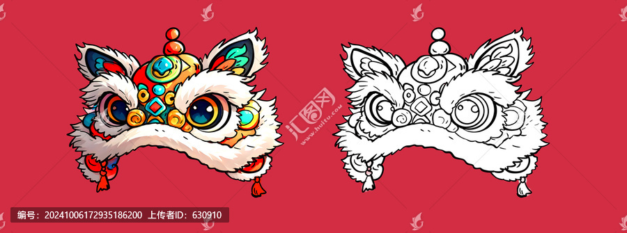 國潮醒獅帽插畫