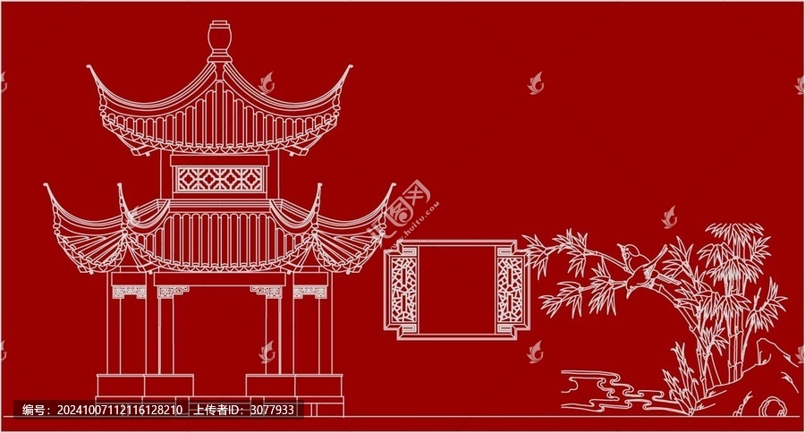 蘭亭夜鶯漏窗圖